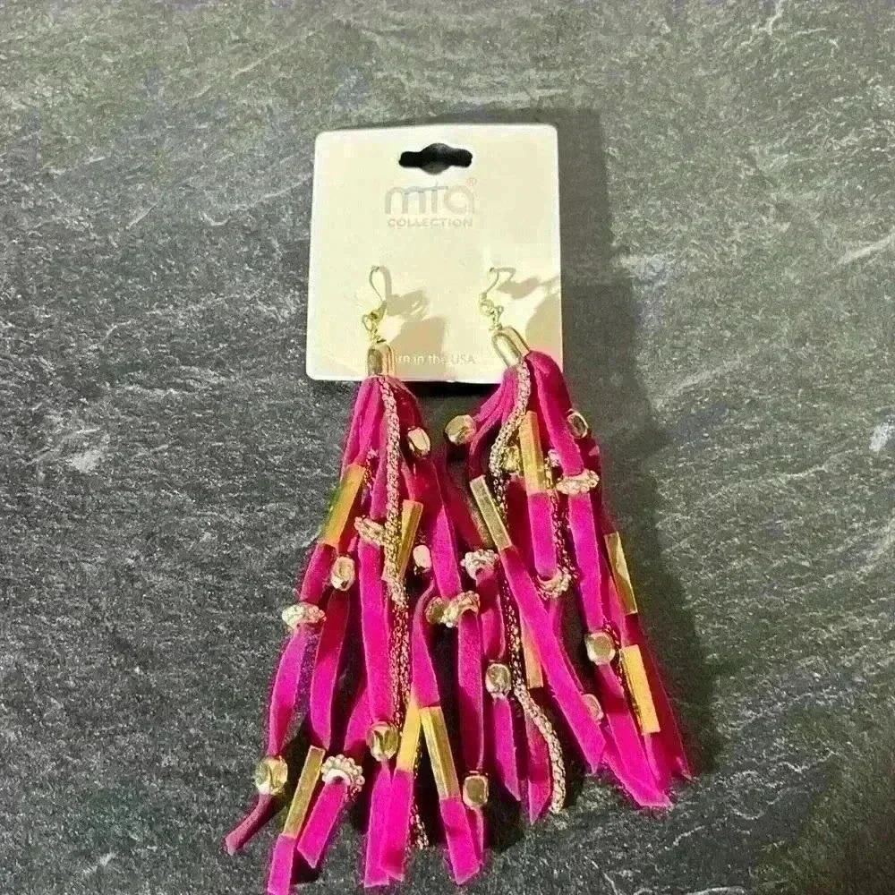 Mia Collection Red Tassel Gold Tone Dangle Hook Earrings Women Fashion Style-new